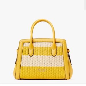 Kate Spade Knott Striped Straw Small Satchel in morning light